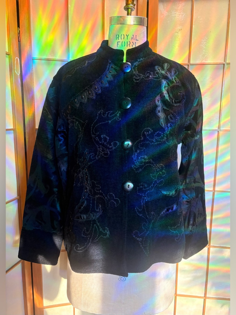 Flashback Black Chenille Beaded Appliqué Baroque Art to Wear Boho Jacket Sz S